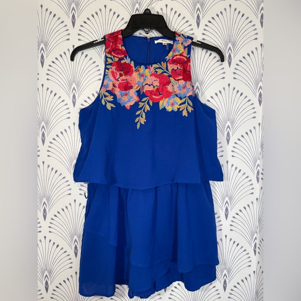 Andre by unit Floral Embroidered Blue Womens romper size medium